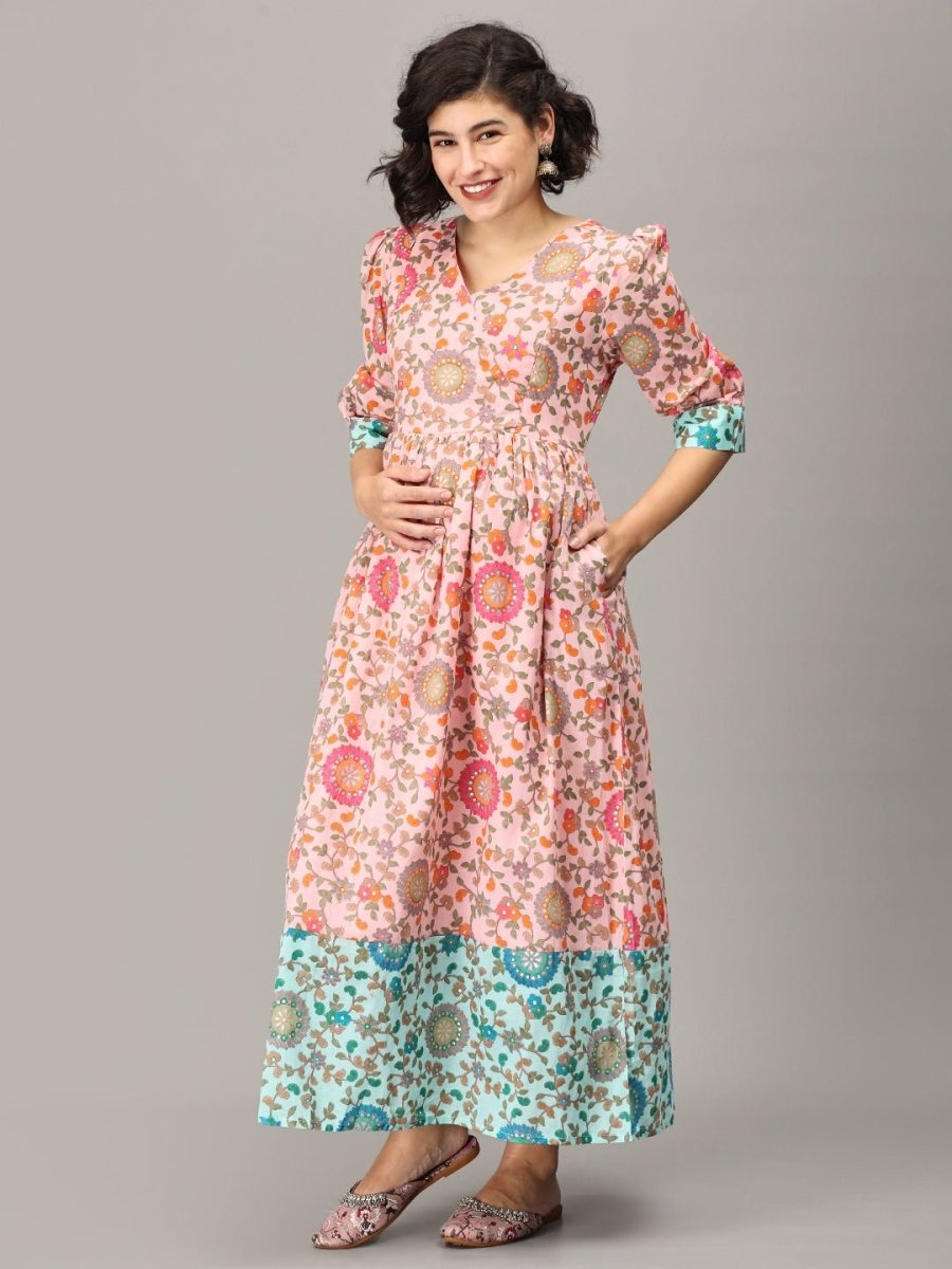 Neerja Muslin Maternity And Nursing Maxi Dress - MEW-SK-PKMS-S