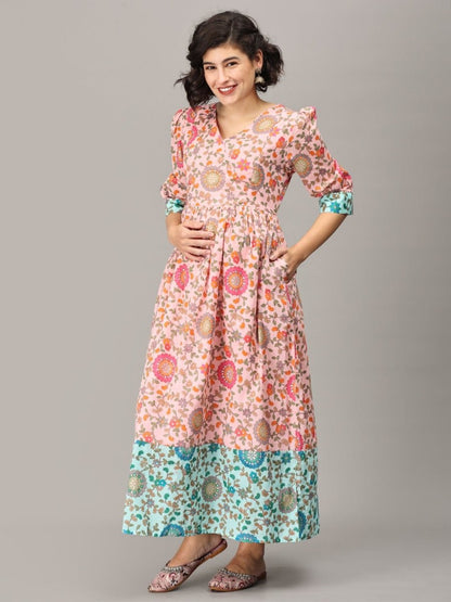 Neerja Muslin Maternity And Nursing Maxi Dress - MEW-SK-PKMS-S