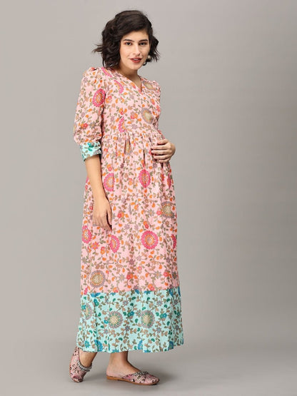 Neerja Muslin Maternity And Nursing Maxi Dress - MEW-SK-PKMS-S
