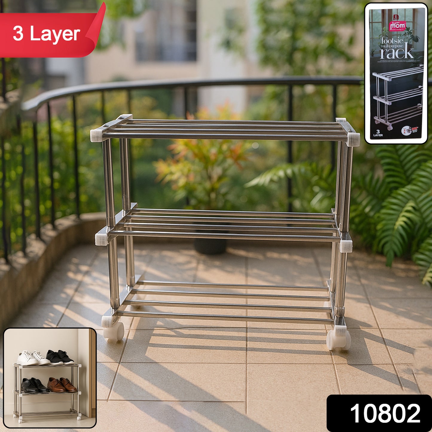 Supermom Stainless Steel Multipurpose Shoe  Storage Rack - (1 Pc)