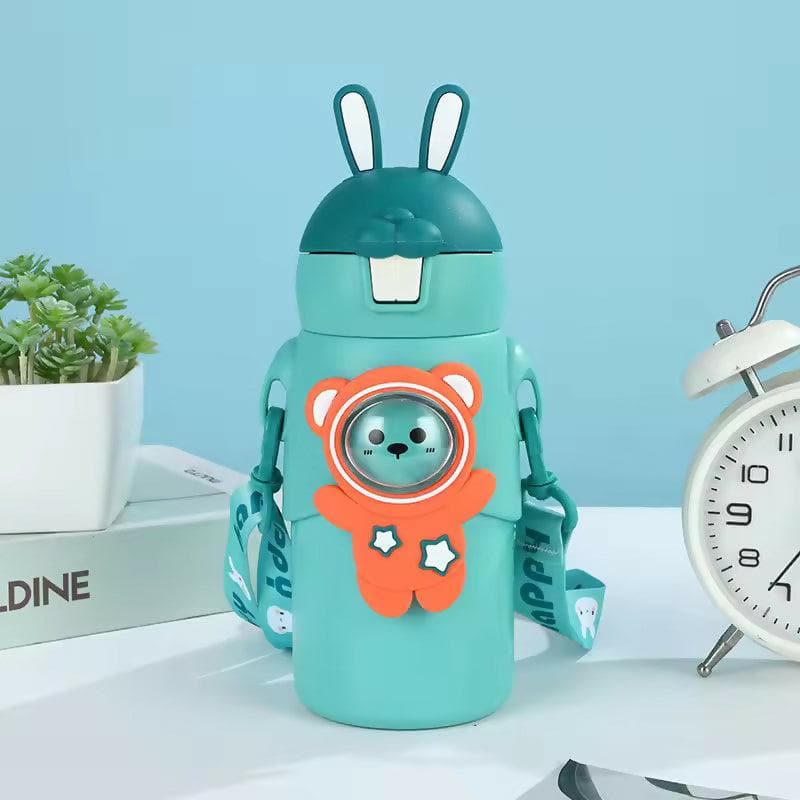 Wk-Cartoon Shape Kids Vacuum Water Bottle 500 ML(Green) - HalfPe