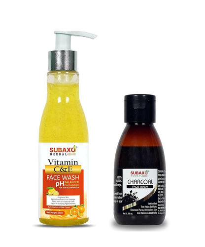 SUBAXO Vitamin C & E Herbal Face Wash(200 ml) & Charcoal Face Wash(100 ml) Combo - HalfPe