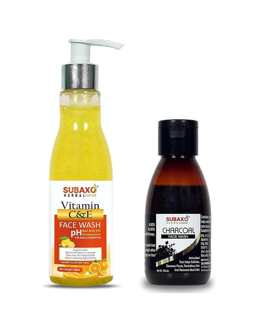 SUBAXO Vitamin C & E Herbal Face Wash(200 ml) & Charcoal Face Wash(100 ml) Combo - HalfPe