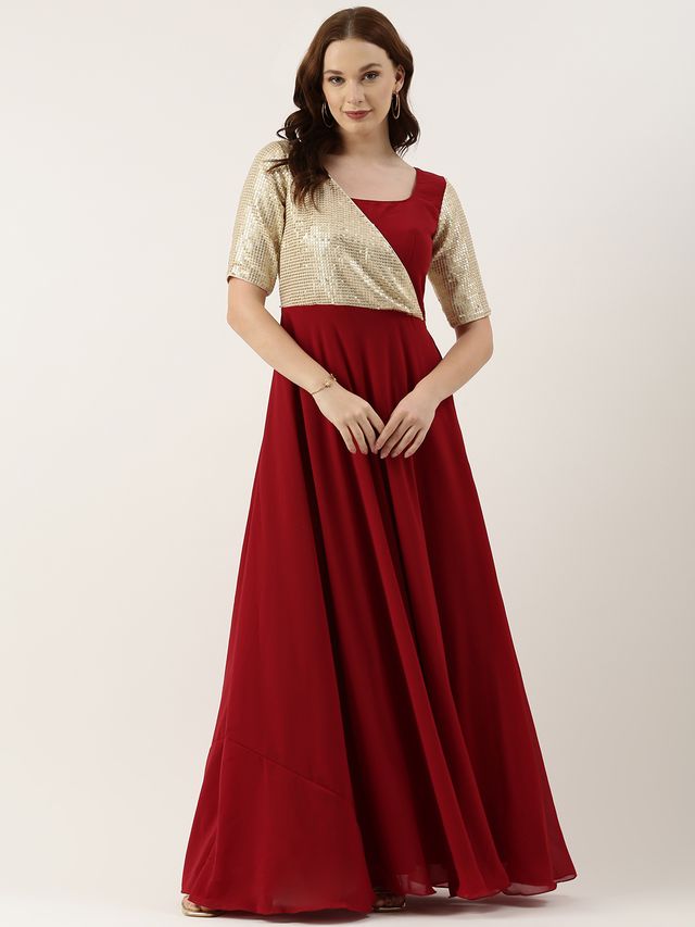 Bollywood Vogue Ready To Wear Silver Embroidered N Overlapping Style Gown