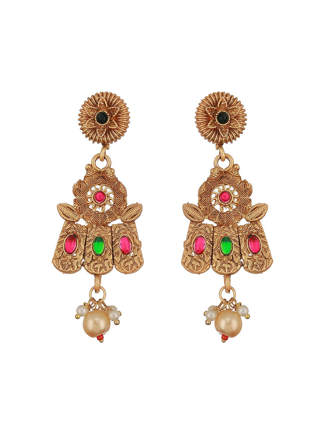 24K Gold-Plated Red & Greed Stone Studded Beaded Handcrafted Traditional Necklace Set