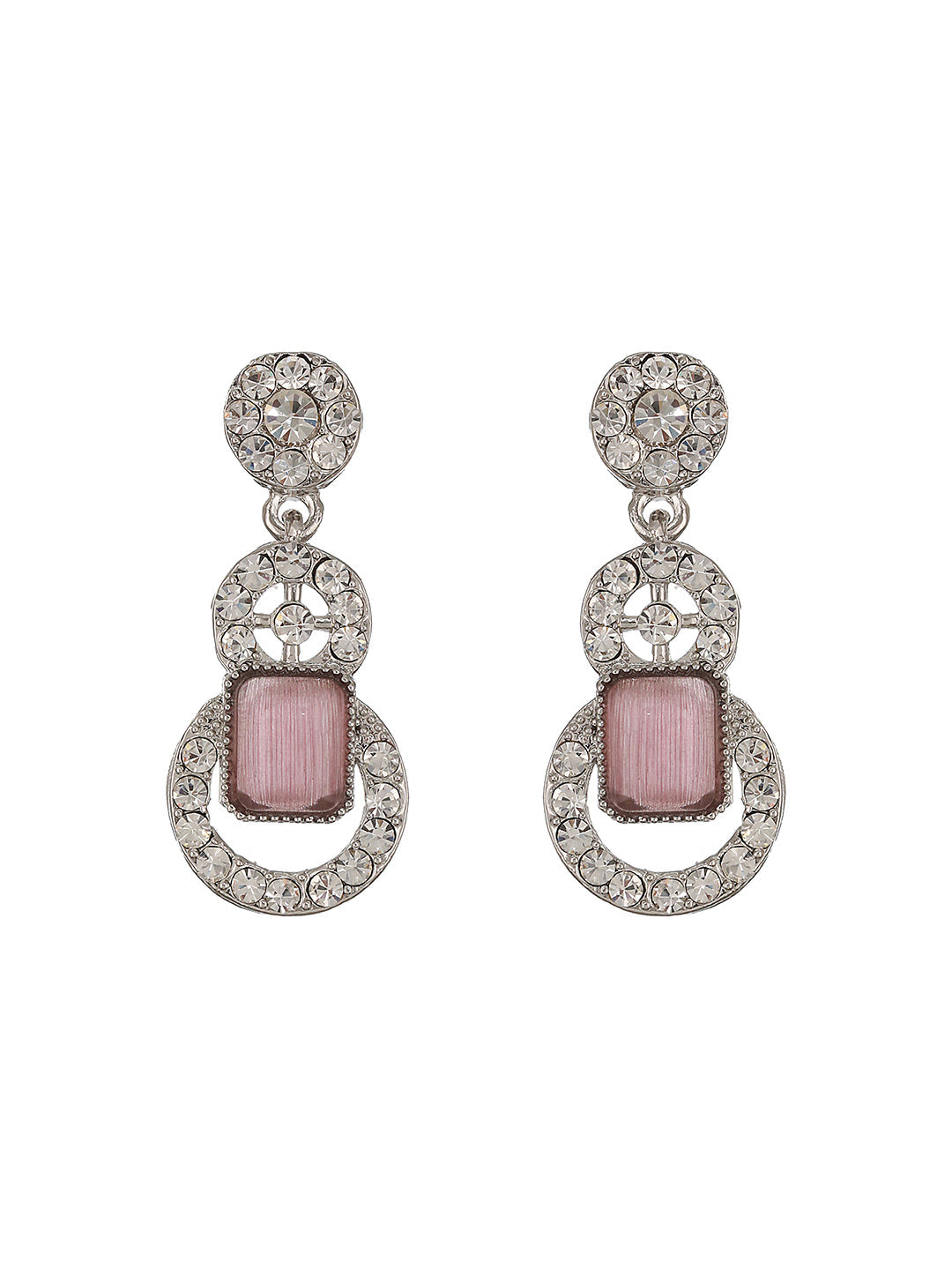 Silver-Plated Wine Stone & White Ad-Studded Necklace And Earrings