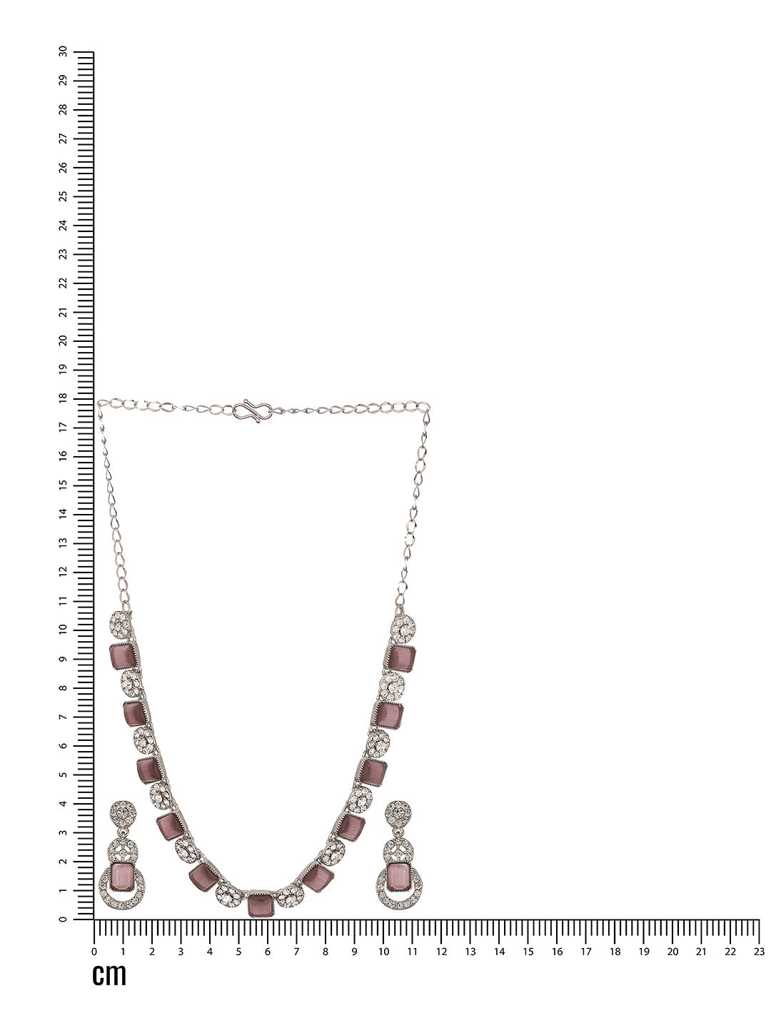 Silver-Plated Wine Stone & White Ad-Studded Necklace And Earrings