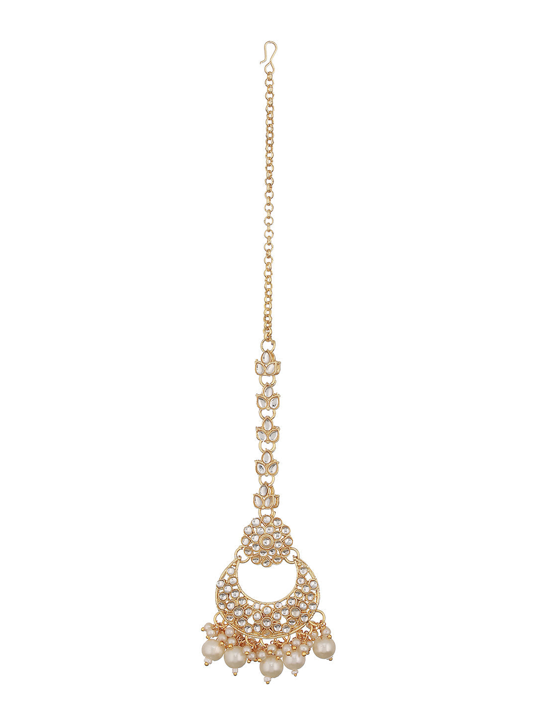 Jazz And Sizzle Gold-Plated Kundan-Studded & Pearl Beaded Handcrafted Jewellery Set With Maangtikka