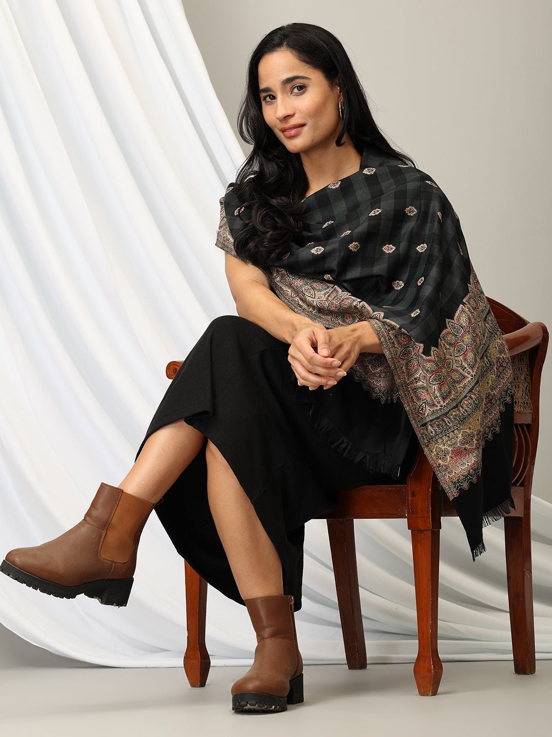 Noir Elegance Acrylic Woolen Stole - WNTSTL - NORELG