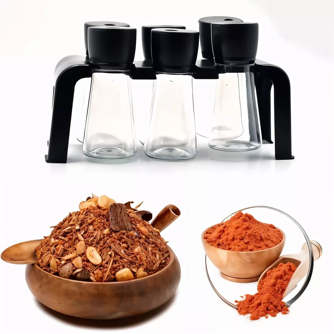 6-Piece Plastic Spice Jar Set with Stand ABHI Mobiles