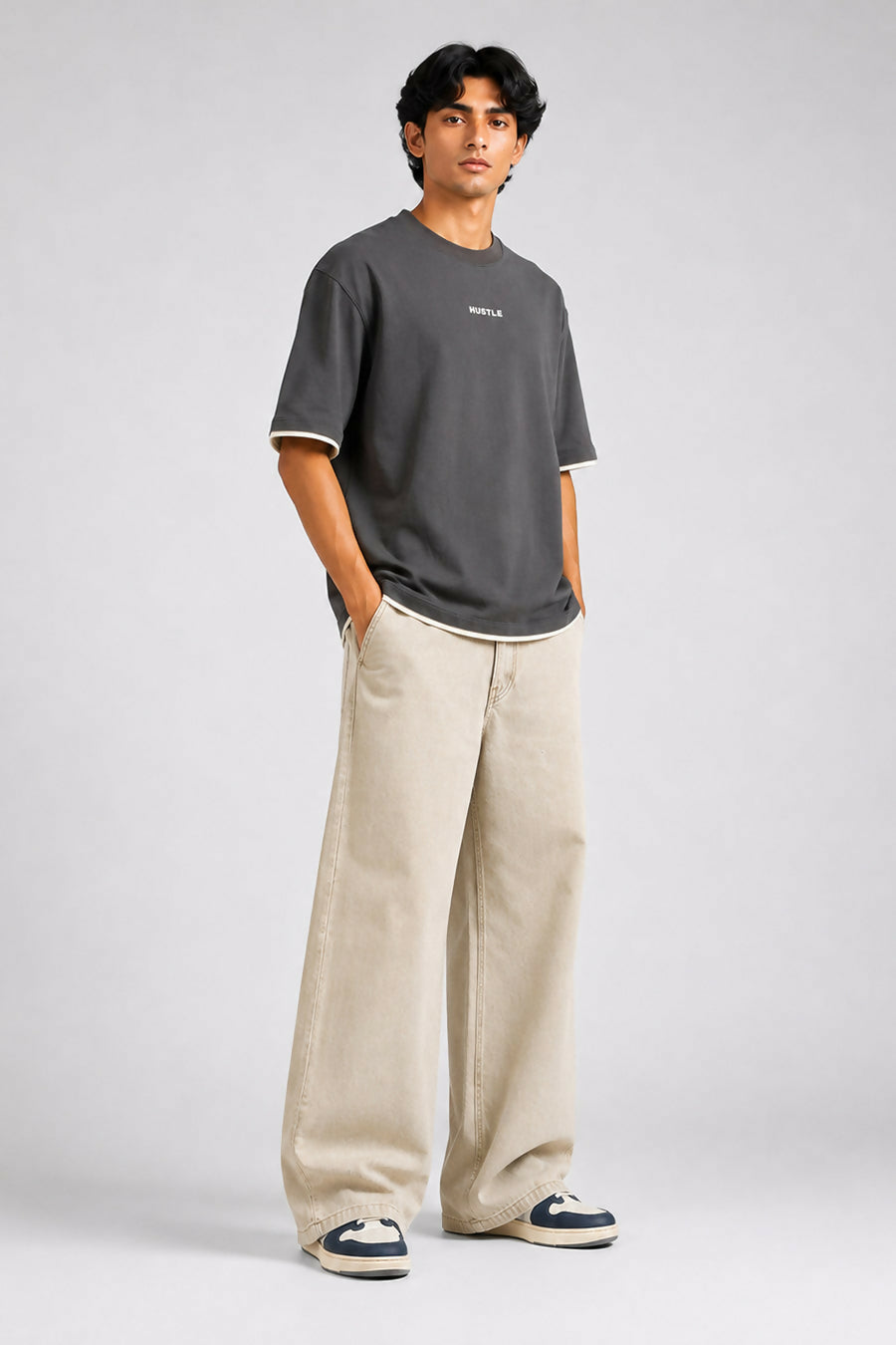 HUSTLE Men's Crew Neck Oversized Tees - Iron Gray