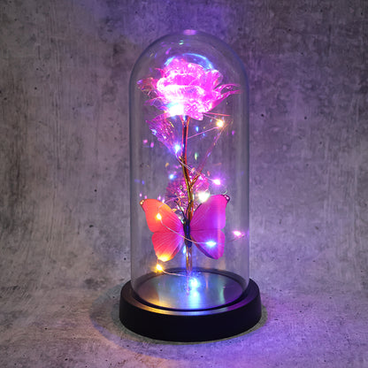 Led Decorative Rose With Butterfly In Transparent Plastic Dome (1 Pc  Battery Not Included)