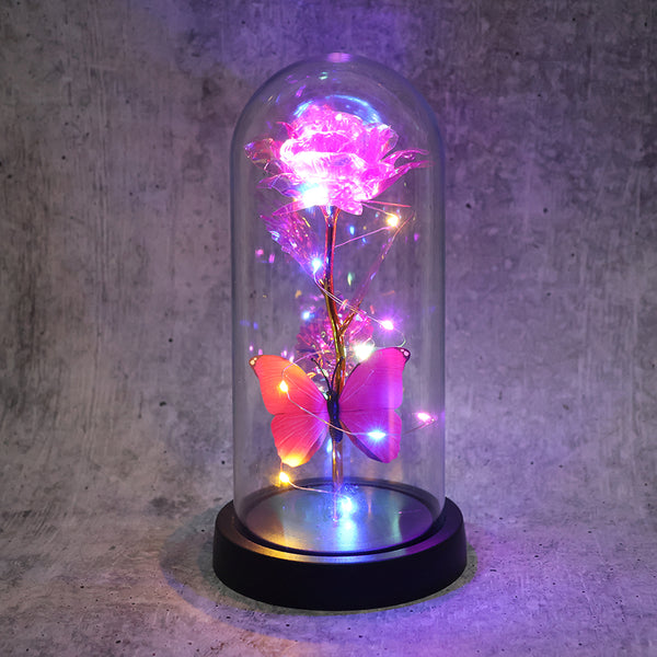 Led Decorative Rose With Butterfly In Transparent Plastic Dome (1 Pc  Battery Not Included)
