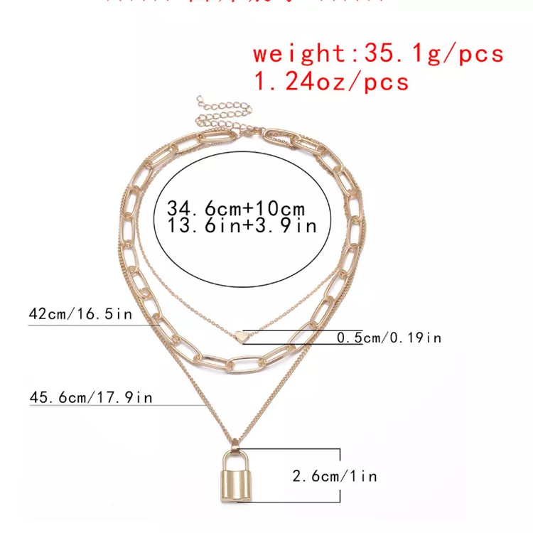Triple Layered Heart And Lock Pendant Choker Necklace pinapes