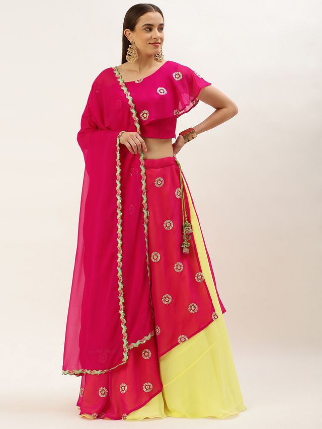 Bollywood Vogue Ready To Wear Dark Pink Georgette Embroidered Lehenga set