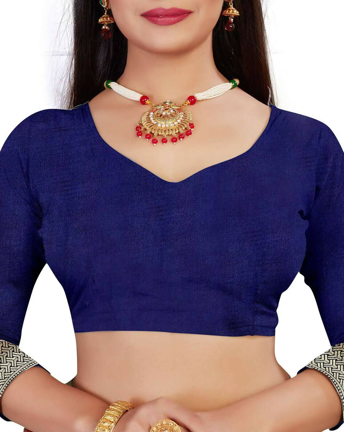 AXONIT Jacquard Silk Saree with Heavy Golden Zari Butta & Antique Gold Border