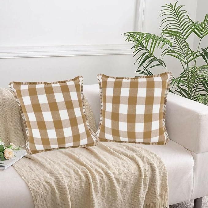 Lushomes Square Cushion Cover with Blanket Stitch, Cotton Sofa Pillow Cover Set of 2, Pillow Cushions Covers (Pack of 2) (24x24 Inch, multi-color) - HalfPe