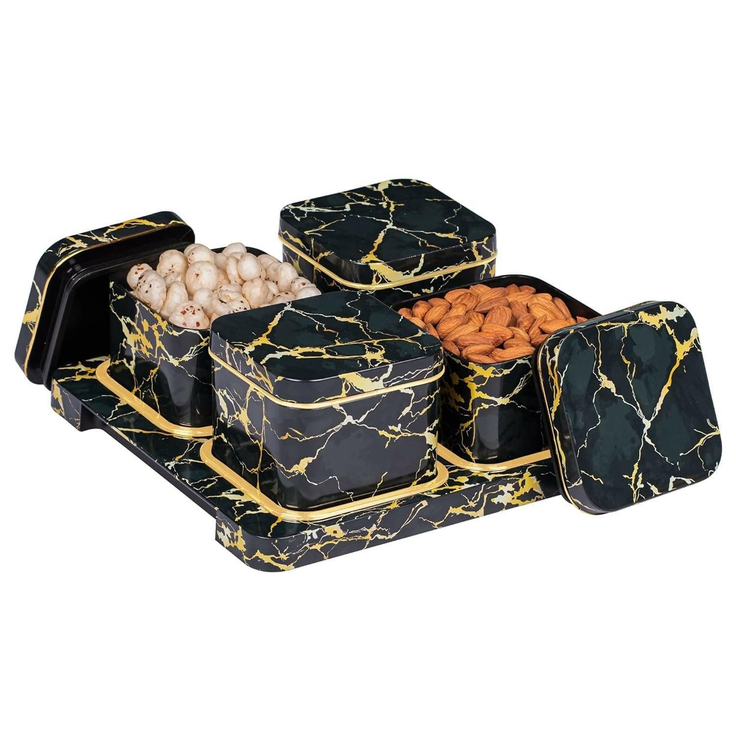 Selvel 4-Piece Black Airtight Dry Fruit Container Tray Set With Lid (Polypropylene) - HalfPe