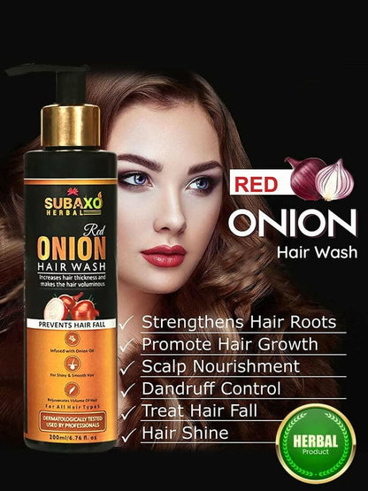 SUBAXO Red Onion Herbal Shampoo Prevents Hair Fall Makes Hair Silkier & Stronger (120ml x 2, Pack of 2) - HalfPe