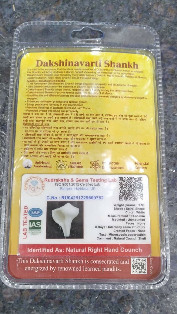 Dakshinavarti Shankh (Right-Hand Conch) – 100% Natural Original Sacred Shankh for पूजा, Prosperity & Spiritual Energy – “Om Shri Jani Ho”