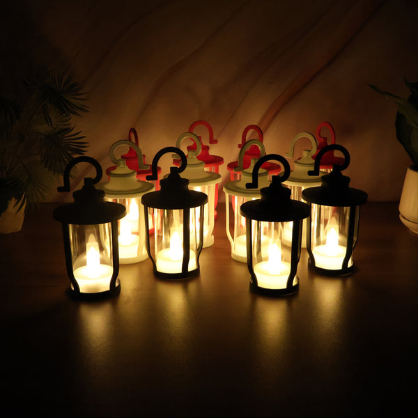 Set of 12 Decorative Lantern Shaped Flameless LED Candles with Hanging Hook
