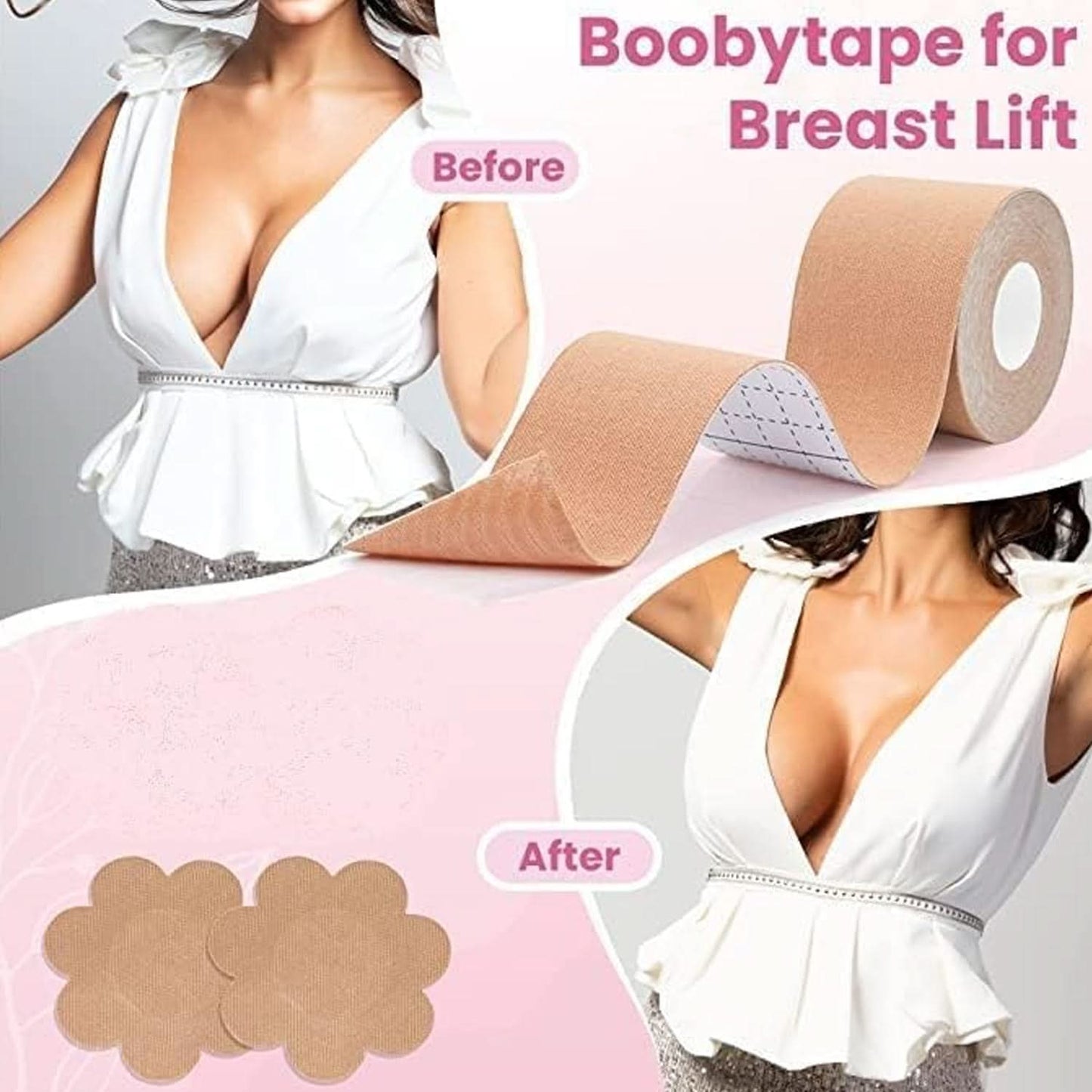 Invisible Breast Lift Tape – Boob Tape + 10 Pairs Nipple Covers