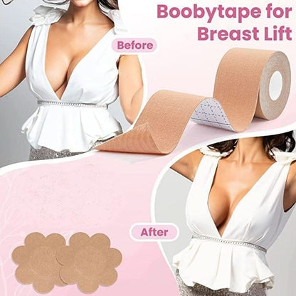 Invisible Breast Lift Tape – Boob Tape + 10 Pairs Nipple Covers