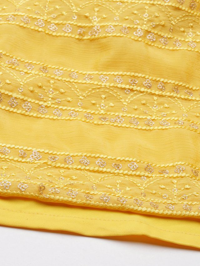 Bollywood Vogue Ready To Wear Yellow Chinnon Embroidered Kurta Set