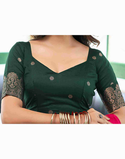 AXONIT Luxury Wedding Wear Emerald Soft Silk Saree with Heavy Golden Zari Work and Mustard-Gold Designer Pallu