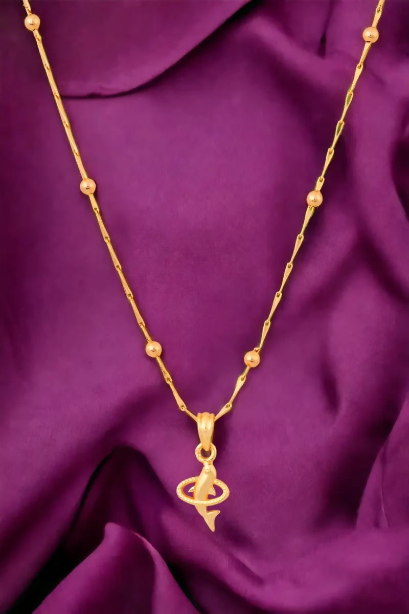 Ethnic Fish Design Pendant Chain for Women - Gold,18 Inch SUPER