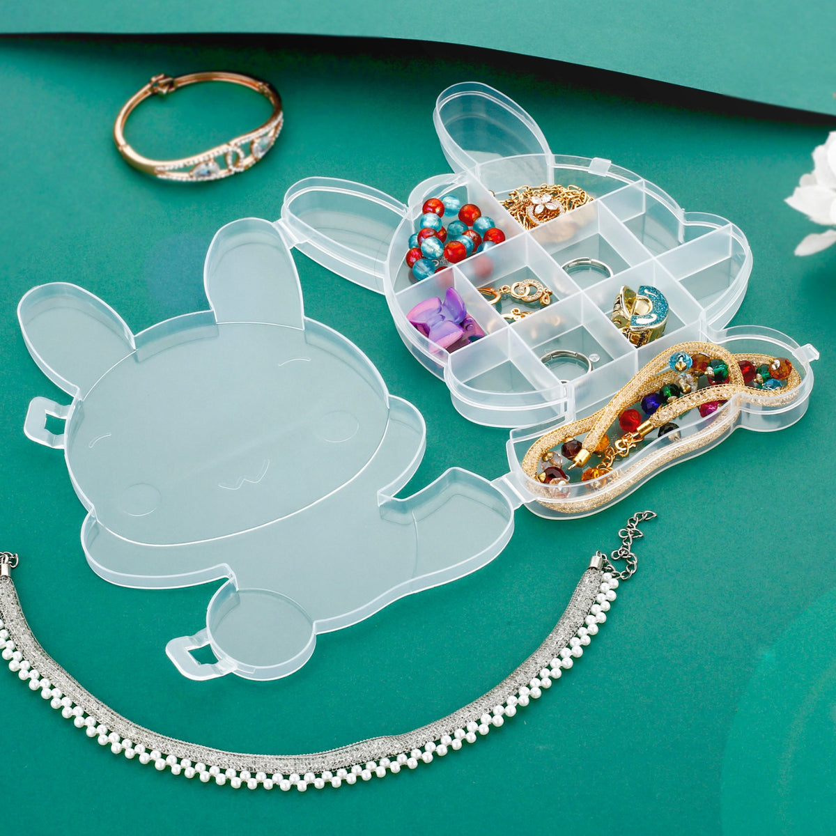 Transparent Cartoon Bear Clear Plastic Storage Box Jewelry Box Jewelry Organizer Holder Cabinets For Small Objects (1 Pc)