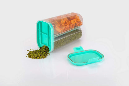 Plastic 2 Sections Air Tight Transparent Food Grain Cereal Storage Container (2 Ltr) (With Box)