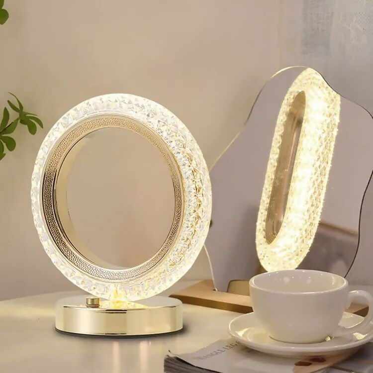 Round Crystal Cordless Table Lamp – Luxury Diamond Nightstand Light for Bedroom, Living Room & Party Decor