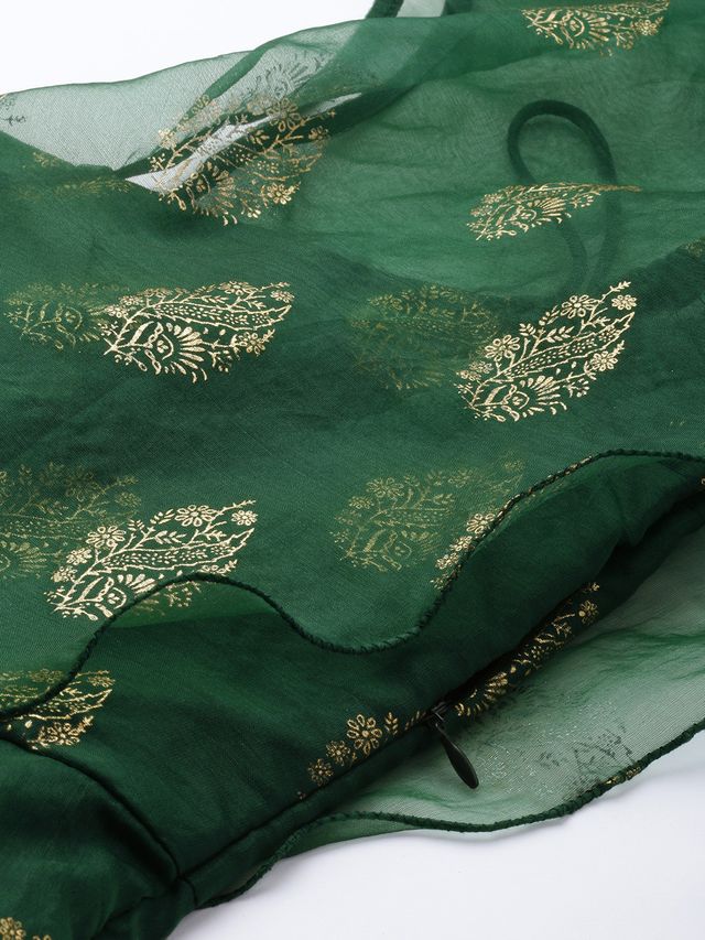 Bollywood Vogue Ready To Wear Green Organza Foil Printed Dress