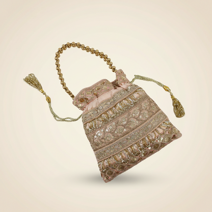 Champagne Gold Embroidered Potli Bag – Festive Clutch for Women RAYORA ENTERPRISE