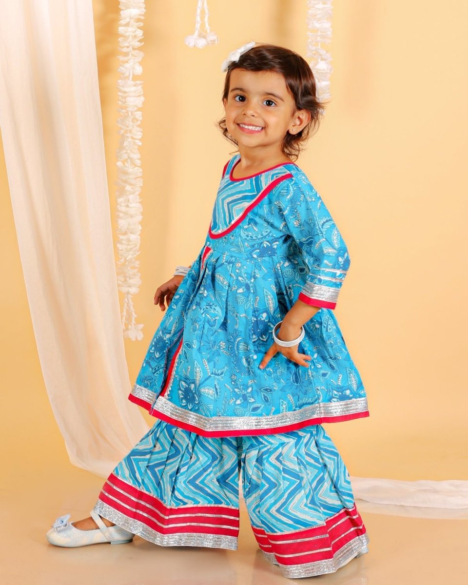 Ocean Blue Girls Anarkali Kurta Sharara Set - KES-SC-TBG-0-6