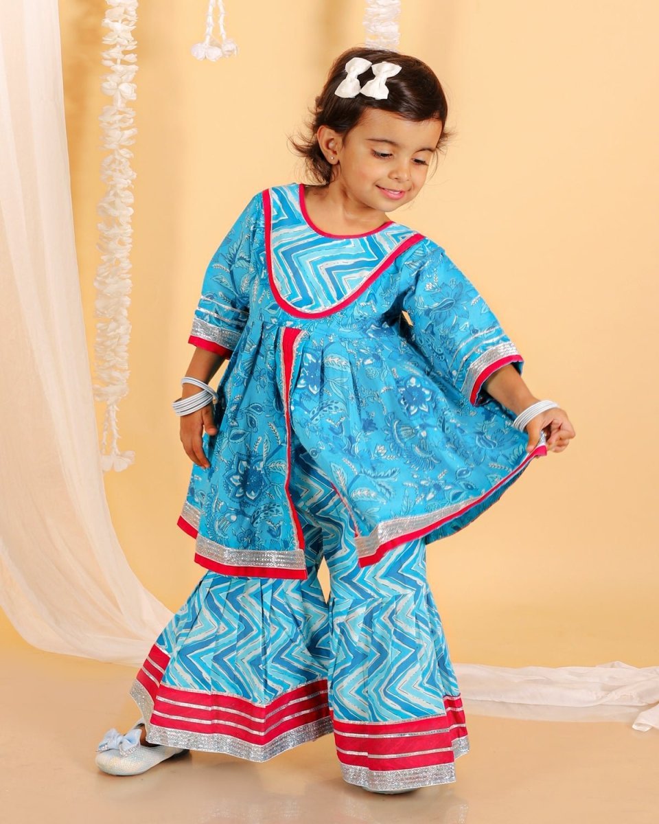 Ocean Blue Girls Anarkali Kurta Sharara Set - KES-SC-TBG-0-6