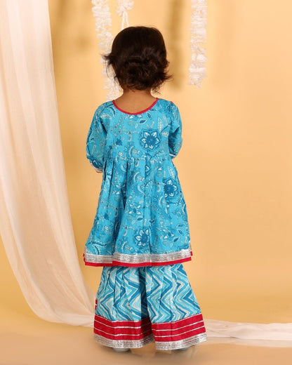 Ocean Blue Girls Anarkali Kurta Sharara Set - KES-SC-TBG-0-6