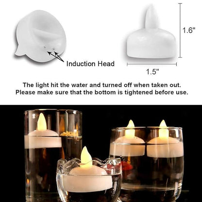 Waterproof Floating LED Tealight Candles with Flickering Flameless Design (Pack of 12)