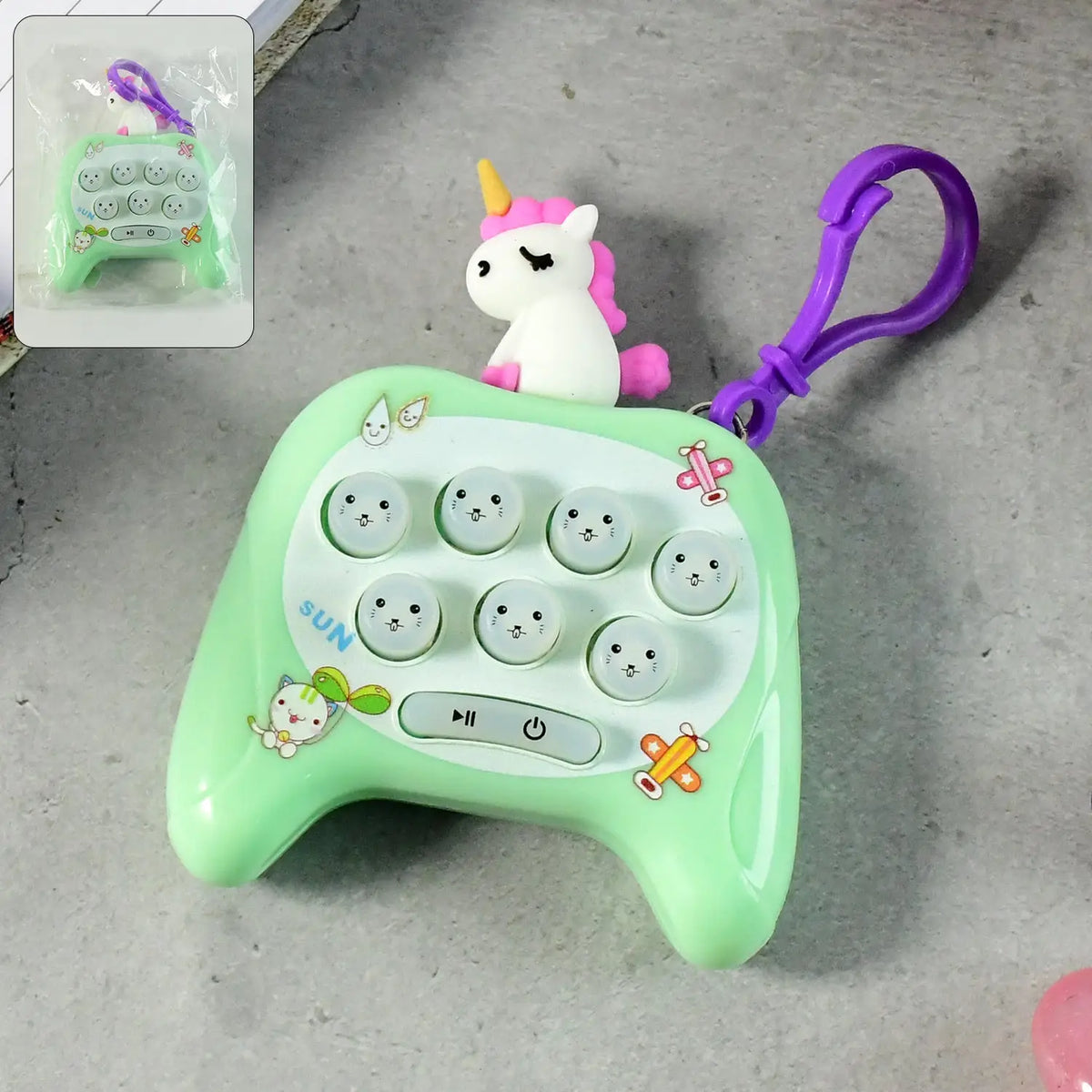 Unicorn Cartoon Push-Button Keychain Toy – Soft Press Popper with 9 Bubbles for Stress Relief, Focus & Travel Play (1 Pc) HP DD