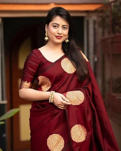 AXONIT Traditional Banarasi Silk Saree with Golden Zari Border & Pallu