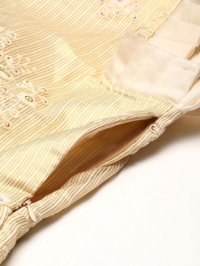 Bollywood Vogue Ready To Wear Cream Art Silk Embroidered Gown