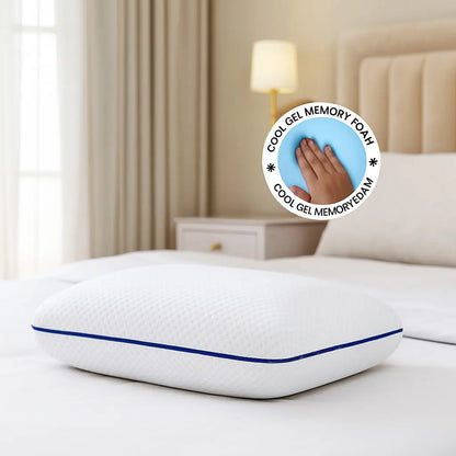 Sleepsia Orthopedic Cooling Gel Memory Foam Pillow | Cervical Pillow for Neck and Shoulder Pain Relief Support Bed Sleeping (Standard,Blue Piping)