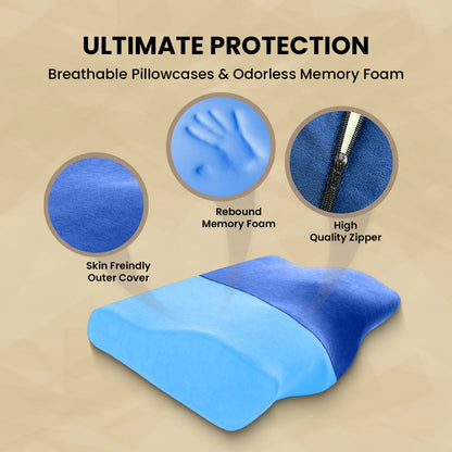 Sleepsia Cervical Pillow for Neck Pain & Shoulder Pain Relief |Orthopedic Memory Foam Pillow, Cervical Pillow, Neck Support Medical Pillow - Blue (Gel)