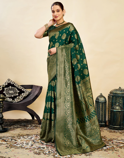 AXONIT Royal Jacquard Saree with Golden Zari Butta & Brocade Border