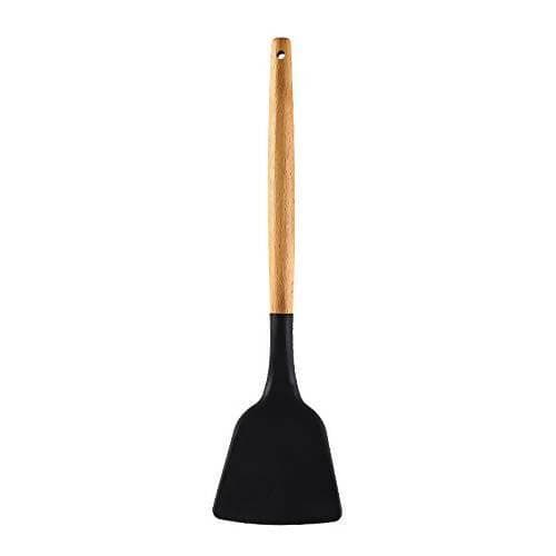 P-Plus International Silicone Spatula Turner, Wooden Handle Flexible & Heat Resistant Rubber Spatulas (Black) - HalfPe