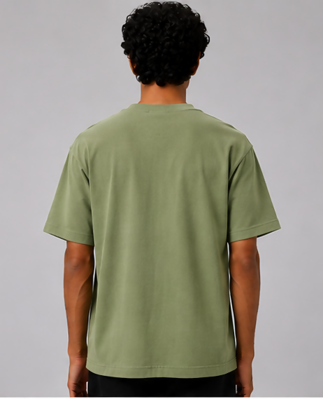 HUSTLE Men's Crew Neck Relaxed Fit T-Shirt – Light Olive Green(relax fit)