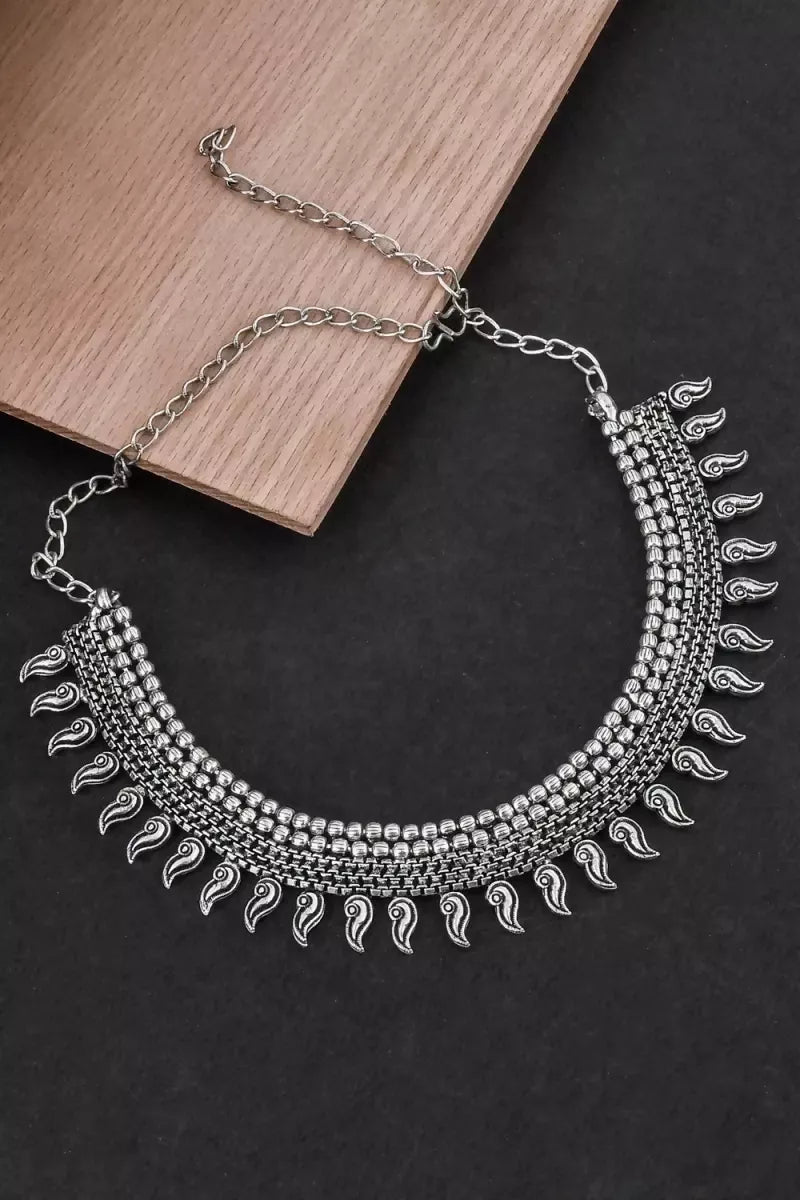 Oxidised Silver Paisley Design Necklace for Women - Silver,18 Inch SUPER