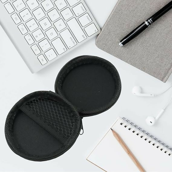 Round Earphone & Accessories Carry Case Compact Pouch for Cables, Coins & AirPods