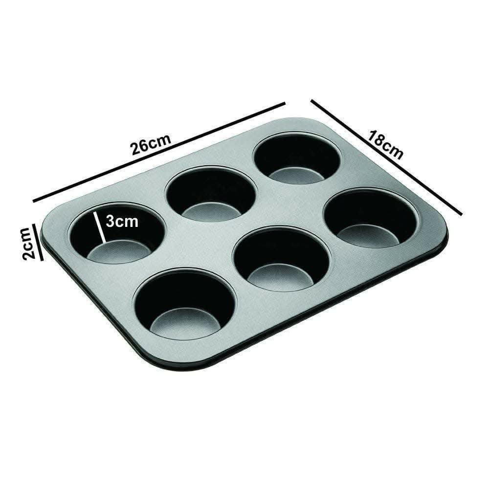 AV MART Carbon Steel Muffin Tray with 100 Muffin Liners- Versatile Bakeware for 6 Muffins- Black, OTG, Microwave & Dishwasher Safe- Premium Cupcake Tray - HalfPe